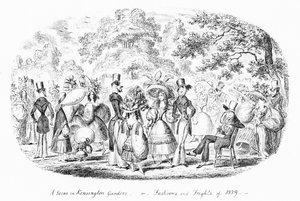 En scene i Kensington Gardens, eller Fashions and Frights fra 1829 (gravering) af George Cruikshank