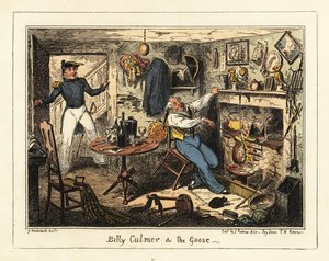 En flådeløjtnant indkalder en gammel midtskibsmand til tjeneste, 1826 (litografi) af George Cruikshank