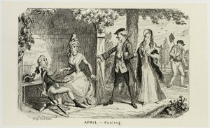 April - Fooling fra George Cruikshanks stålstik til The Comic Almanacks: 1835-1853 af George Cruikshank