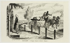 August - Hunde har deres dage fra George Cruikshanks stålstik til The Comic Almanacks: 1835-1853 af George Cruikshank
