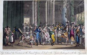 Bag scenen på Operaen - i "Life in Paris" af David Carey, London af George Cruikshank