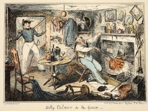 Billy Culmer & the Goose, fra Greenwich Hospital, en serie af flådeskitser, Descriptive of a Life of a Man-of-Wars Man, pub. 1826 (håndfarvet gravering) af George Cruikshank
