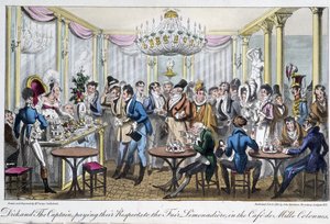 Café des Milles-søjler - i "Life in Paris" af David Carey, London af George Cruikshank