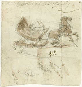 Karikatur af sig selv (recto); Cab Thrown by a Horse, with Other Sketches (verso) af George Cruikshank