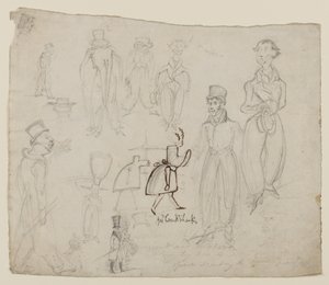 Karakterstudier (blyant, pen og blæk på papir) af George Cruikshank