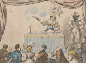 Tryllekunstner med pistol og kort af George Cruikshank