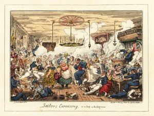 Engelske sømænd, der drikker og danser på en pub, Napoleons æra, 1829 (litografi) af George Cruikshank