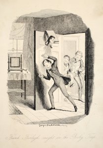 Frank Fairlegh Catught in the Booby Trap, fra Frank Fairlegh eller Scenes From the Life of a Private Pupil, pub. ca. 1870 af George Cruikshank
