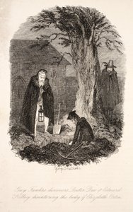 Guy Fawkes opdagede, at Doctor Dee og Edward Kelley disintered liget af Elizabeth Orton, illustration fra Guy Fawkes, eller Gunpowder Treason: an Historical Romance, af William Harrison Ainsworth, pu af George Cruikshank