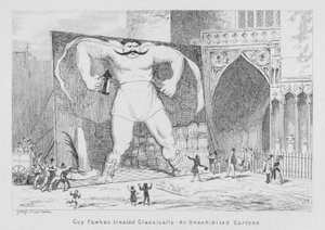 Guy Fawkes behandlet klassisk, En uudstillet tegneserie (gravering) af George Cruikshank