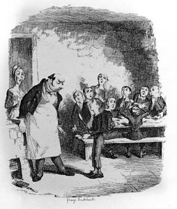 Illustration til "" Oliver Twist"" (Olivier) af Charles Dickens (1812-1870), af George Cruikshank (1792-1878). af George Cruikshank