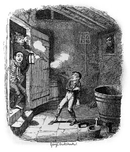 Illustration til "" Oliver Twist"" (Olivier) af Charles Dickens (1812-1870), af George Cruikshank (1792-1878). af George Cruikshank