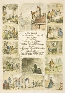 Illustration til titelbladet "Oliver Twist" af George Cruikshank