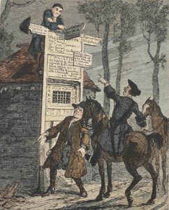 Jack Sheppard Escapes from the Prisoners Cage, illustration fra Jack Sheppard: A Romance af William Harrison Ainsworth, udgivet 1839 (håndfarvet radering) af George Cruikshank