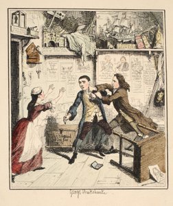 Jack Sheppard udviser en hævngerrig karakter, illustration fra Jack Sheppard: A Romance af William Harrison Ainsworth, udgivet 1839 (håndkoloreret radering) af George Cruikshank