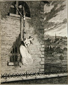 Jack flygter fra Newgate Ward med sin kone Elizabeth Lyon, illustration fra 