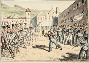 Jacks Trump of Defiance, fra Greenwich Hospital, en serie af flådeskitser, Descriptive of a Life of a Man-of-Wars Man, pub. 1826 (håndfarvet gravering) af George Cruikshank