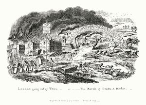 London Going Out of Town, eller March of Mursten og mørtel (gravering) af George Cruikshank