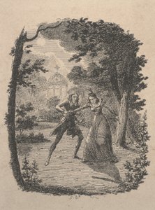 Mand og kvinde i haven (radering) af George Cruikshank