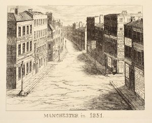 Manchester i 1851, fra 1851 eller The Adventures of Mr & Mrs Sandboys and family who came up to London to enjoy themselves and to see the Great Exhibition, pub. 1851 af George Cruikshank