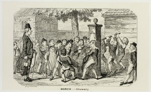 Marts - Showery fra George Cruikshanks stålætsninger til The Comic Almanacks: 1835-1853 af George Cruikshank