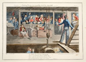 Mester B, at finde ting, der ikke lige var, hvad han forventede, pub. 1835 (håndfarvet gravering) af George Cruikshank