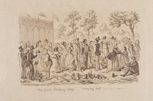 Mayhews store udstilling fra 1851: Den første Shilling Day - Kommer ud, 1851 af George Cruikshank