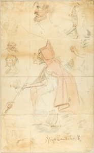 Moder Shipton (rekto); Skitseark: Fleur-de-Lis og figurer (verso) af George Cruikshank