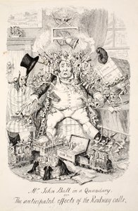 Mr. John Bull i et dilemma eller de forventede virkninger af jernbaneopkaldene, pub. 1845 af George Cruikshank