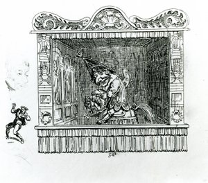 Mr Punch på hesten Hector af George Cruikshank