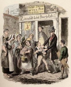 Nancy og Sikes kidnapper Oliver på gaden - Oliver hævdet af sine kærlige venner - Illustration til "" Oliver Twist"" (Olivier) (The Adventures of Oliver Twist) af Charles Dickens (1812-1870), af George Cruikshank (1792-1878) ). af George Cruikshank