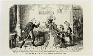 Oktober - Mars og Venus i opposition fra George Cruikshanks stålstik til The Comic Almanacks: 1835-1853 af George Cruikshank