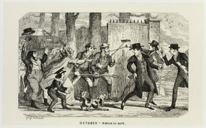 Oktober - Opsigelse fra George Cruikshanks stålstik til The Comic Almanacks: 1835-1853 af George Cruikshank