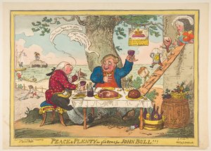 Fred og overflod eller gode nyheder for John Bull!!!, 25. maj 1814. af George Cruikshank