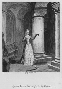Dronning Janes første nat i tårnet (gravering) af George Cruikshank