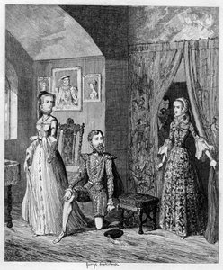 Dronning Mary overrasker Courtenay og prinsesse Elizabeth, 1553-1555 1840 af George Cruikshank