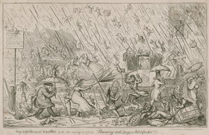 Regnende katte, hunde og højgafler af George Cruikshank