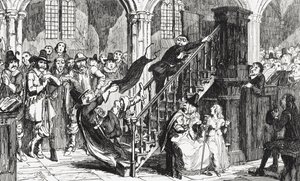 Pastor Holdenough under en gudstjeneste, illustration fra 