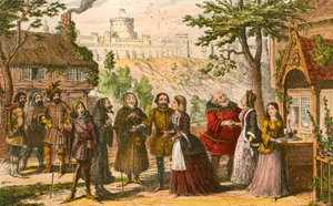 Sir John Falstaff på besøg hos sin ven Page i Windsor af George Cruikshank