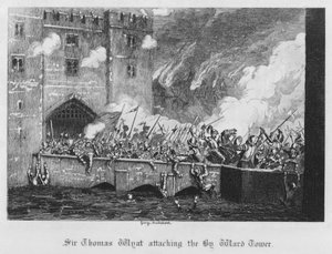 Sir Thomas Wyatt angriber Byward Tower (gravering) af George Cruikshank