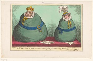 Spotprent af kongen George IV og kongen Caroline, 1820 Ah! Sikker på, at sådan et par aldrig er set så retfærdigt at mødes af naturen (titel på objekt) af George Cruikshank