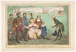Spotprent af prinsesse Caroline, 1817 R-y-l Nedladenhed eller en udenrigsminister forbavset! af George Cruikshank