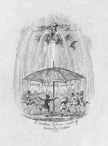 St. Swithin skytshelgen for paraplymagere, 1829 af George Cruikshank