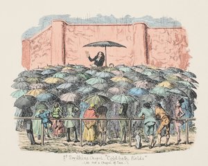 St Swithuns Chapel Cold-bath marker, pub. 1833 (håndkoloreret gravering) af George Cruikshank