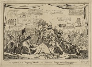 Efterstykket (sic) til tragedien i Waterloo eller Madame Francois og hendes ledere!!!, udgivet 9. november af George Cruikshank