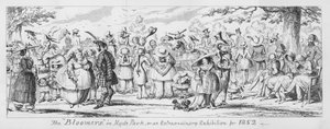 Bloomers i Hyde Park, eller en ekstraordinær udstilling for 1852 (gravering) af George Cruikshank