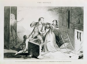 Flasken, Plade VI, Frygtelige skænderier og brutal vold er de naturlige konsekvenser af hyppig brug af flasken, 1847 af George Cruikshank