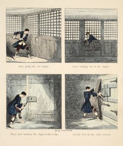 The Escape No. 2, illustration fra Jack Sheppard: A Romance af William Harrison Ainsworth, pub. 1839 (håndfarvet gravering) af George Cruikshank