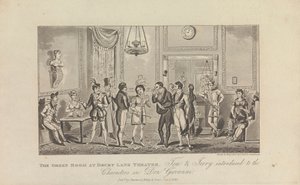 The Green Room på Drury Lane Theatre af George Cruikshank