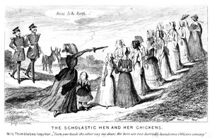 Den skolastiske høne og hendes høns, 1800-tallet. af George Cruikshank